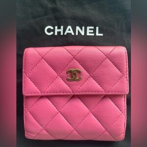 CHANEL Matelasse Coco Mark Bifold Wallet, 🩷Pink Leather, w/dustbag, EUC